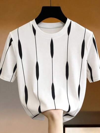 SHEIN Franclia Women's Casual Geometric Pattern Short Sleeve T-Shirt, Fashionable, Minimalist, Versatile, Loose Fit For Summer