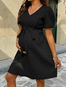 SHEIN 孕妇短袖休闲哺乳连衣裙 - 黑色 - 查看 3