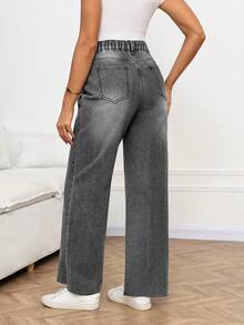 SHEIN Quần jean bầu ống rộng dáng suông thoải mái, quần jean nữ, quần jean rộng thùng thình, quần ống đứng thoải mái, trang phục Lễ Tạ ơn cho nữ, quần jean cạp rộng mùa hè, trang phục lễ hội, đi làm, nghỉ mát, tốt nghiệp, phong cách Y2K, dễ thương, thời trang đường phố, tiệc tùng, đám cưới, thanh lịch, công sở, đi biển, tốt nghiệp, thời trang nữ, quần jean ống rộng cạp cao màu đen thời trang với chi tiết rách. - Màu xanh lam - Xem 2