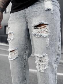 Artur Kramer Quần jean denim rách vừa vặn cho nam - Rửa nhẹ - Xem 3