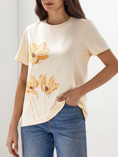 Briarwyn 新款女士圆领春夏短袖套头衫，印花图案