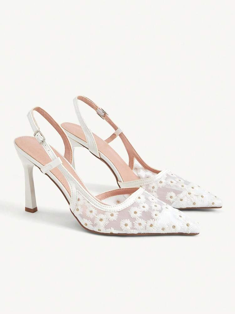 CUCCOO CHICEST Women Shoes Outdoor Women's Pointed Stiletto Jasmine Decorative Mesh Fabric Fashion Comfortable Daily Party Banquet Buckle Shoes