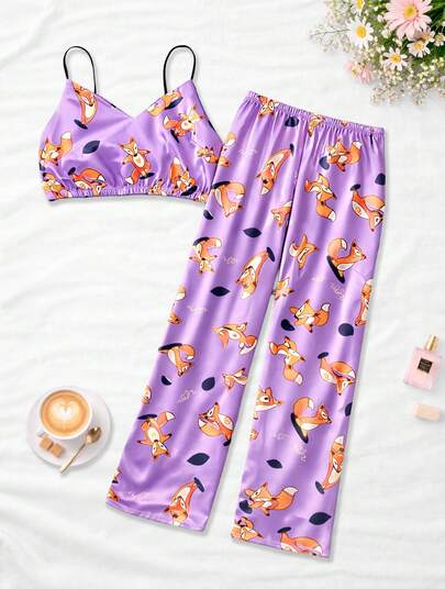 Conjunto De Pijama De Dos Piezas Estampado De Zorros.