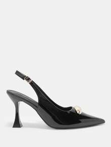CUCCOO CURVES Women Shoes Women's Pointed Black Patent Leather Buckle Design Daily Versatile Fashion Wide Last High Heels - Black - View 2
