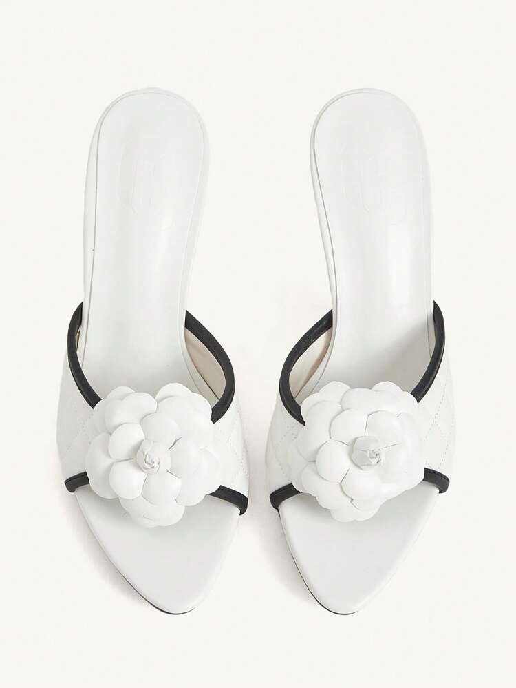 CUCCOO CHICEST Women Shoes Spring And Summer Camellia Decoration Pointed Slip-On Stiletto 8.5cm Elegant Solid Color Women's High Heel Sandals Daily Dating Party