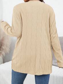 SHEIN Essnce 大码女式纹理长袖休闲开襟外套，带口袋，适合日常通勤和休闲穿着，秋季款 - 杏色 - 查看 2
