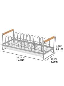 1PC Metal Dish Rack With Drip Tray - Painted Finish - Household Countertop Organizer For Bowls, Chopsticks, And Plates - Beige - View 5