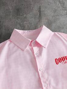 AXEPEAK Men's Casual Letter & Cherry Print Button-Front Short Sleeve Shirt, Summer Graphic Tops Graphic Tee - Pink - View 4