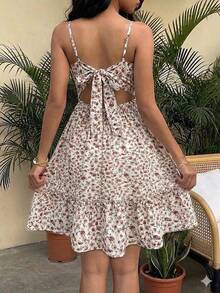 Breezaya 女士甜美俏皮碎花连衣裙，适合春季、夏季、度假、情人节、海滩、生日等场合，可爱吊带连衣裙 - 粉色 - 查看 3