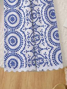 SHEIN Bộ đồ 2 món cho bé gái tuổi teen: áo tank top kẻ sọc và quần ống rộng, thời trang thường ngày đa năng. - Xanh và trắng - Xem 5