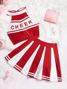 拼色啦啦队服装套装，Rave - 紅白色 - 查看 1