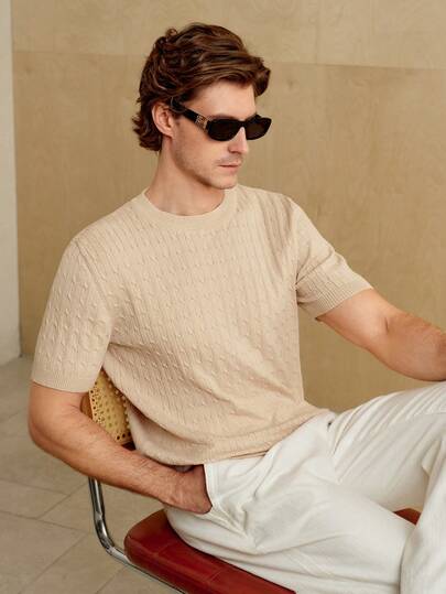 MENRIVO 男士純色短袖針織上衣