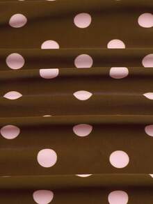 Swim Vcay Baju Renang Terusan Wanita Motif Polkadot dengan Detail Kerut dan Celana Pendek, Baju Renang Polkadot Gaya Liburan - Coffee Brown - View 8