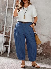 EMERY ROSE EMERY ROSE Jeans de talla grande con cintura con cordón - Azul lavado medio - Ver 5