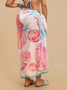 Travachic Áo choàng đi biển in họa tiết vỏ sò phong cách Bohemian – Váy quấn bằng chiffon nhẹ, kiểu dáng buộc dây, thích hợp mặc ngoài bikini mùa hè, chống nắng, dành cho nữ. - Nhiều màu - Xem 2