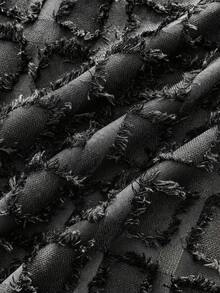 AXEPEAK 男士拼接毛边下摆单排扣短袖衬衫，适合旅行和聚会等多种场合 - 黑色 - 查看 4