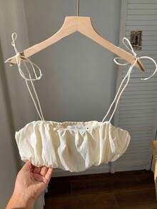 Comfortcana Atasan Cami Berkerut Wanita, Warna Aprikot, Pakaian Kasual Sehari-hari, Atasan Putih Musim Semi/Panas - Aprikot - View 2