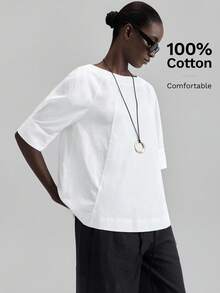 Ontre Blusa casual de mujer nueva para 2026SS, estilo campestre, para la oficina, citas, aeropuerto, fiestas, unicolor de manga corta, tela tejida, adecuada para el Día de San Valentín, temporada de bodas, invitados de boda, vacaciones, Día de San Valentín romántico, diseñada, corte holgado, primavera/verano, ropa de playa, blusa versátil de moda para mujer, ceremonia de graduación - Blanco - Ver 4