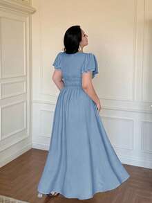Vibekara Nuevo vestido de verano elegante con parches de encaje negro y cintura ceñida que reduce la edad - Azul - Ver 2