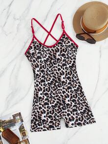Swim Lushoire Costume da bagno intero da donna con stampa leopardata e spalline regolabili - Multicolore - Visualizzare 6
