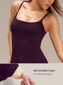 GLOWMODE Bộ jumpsuit liền thân 24" FeatherFit™-Air Make The Cut thắt nút phía sau, ôm sát mông, thích hợp cho yoga cường độ thấp, mặc hàng ngày, có mút ngực tháo rời, mùa xuân hè. - Bold Plum - Xem 5