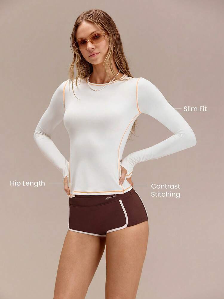 Catch A Wave Sun-Protective Skintight Hip-Length Surfwear Long Sleeve Surfing Snorkling Paddleboarding Swimming Beach Daily Active Wear