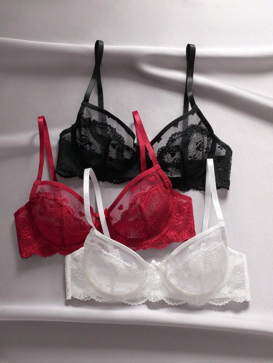 EmpressEnvy 3pcs/Set Bra Renda Wanita Aneka Warna dengan Kawat Penyangga dan Tulang - MultiWarna - View 1