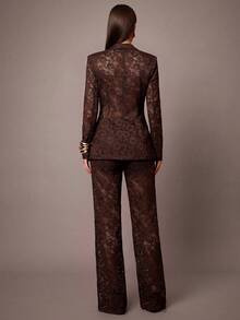 Silquee 女士时尚蕾丝边打底短裤内衬搭配蕾丝西装裤 - 棕色 - 查看 2