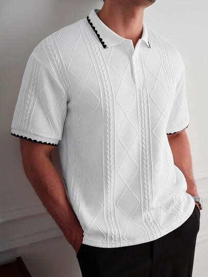 Core Aspect Men's Classic Wheat Ear And Mesh Diamond Textured Button-Down Short-Sleeve Polo Shirt, Men's Business Commute Top, Men's Casual Top. The Fabric Is Comfortable And Finely Crafted. Suitable For Daily Wear, School, Music Festivals, Outings, Vacations, Leisure, Parties, And Travel. Can Be Gifted To Friends, Boyfriends, Husbands And Family.
