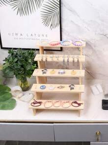 1pc Wooden Stepped Jewelry Display Stand, Accessories Display Rack, Jewelry Organizer For Live Stream Or Retail Display Back To School,Room Decor - Wood Yellow - View 6