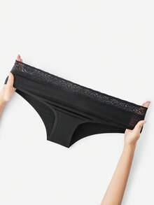 LUVLETTE Bộ 3 quần lót nữ cạp trung, chất liệu cotton mềm mại, viền ren, kiểu dáng gợi cảm - Màu đen - màu đen - Xem 5