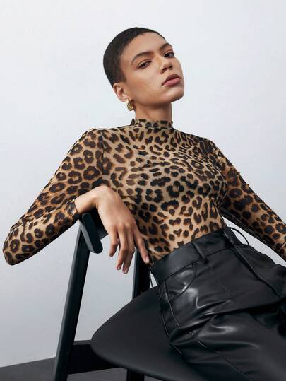 Maija Top de malla con estampado de leopardo sin sujetador guepardo Día de San Patricio Pascua Fiesta Graduación Otoño Halloween Estilo campestre Negocios Trabajo Atuendos para mujeres