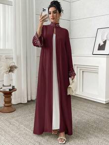 Yasmyna Abaya Wanita Elegan dengan Hiasan Manik-Manik - Burgundy - View 6