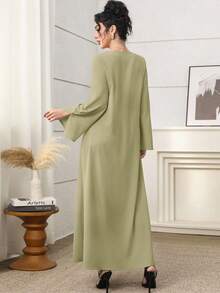 Yasmyna Textured Bowknot Decor Mint Green Women's Arabic Style Dress - Green - View 3