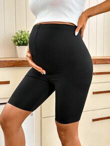 Quần short mùa hè dáng ôm cạp cao màu trơn dành cho bà bầu - màu đen - Xem 5