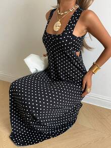 SHEIN EZwear 女士黑色波点针织无袖连衣裙 - 黑色 - 查看 6