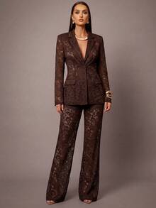 Silquee 女士时尚蕾丝边打底短裤内衬搭配蕾丝西装裤 - 棕色 - 查看 4