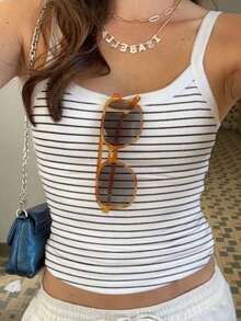 Airaco Áo tank top nữ in sọc, kiểu dáng tối giản, thích hợp cho mùa hè. - trắng - Xem 2