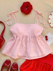 Comfortcana Women Embroidered Ruffle Hem Camisole,Pink Top - Pink - View 6