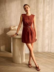 MOTF PREMIUM ĐẦM NGẮN NỮ XUÂN/HÈ CHẤT LIỆU PHA LỤA-VẢI, TRANG TRÍ KIM LOẠI - Rỉ Nâu - Xem 6