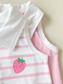 SHEIN Playful Pals Đầm hè kẻ sọc không tay cổ bẻ cho bé gái - Màu Hồng baby - Xem 4