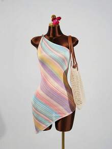 Lyxana Women's Vacation Striped Sleeveless Mini Dress - Multicolor - View 4