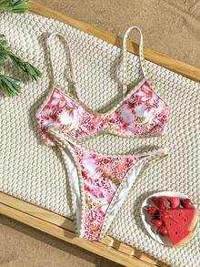 Swim Mod Brauner Polka-Punkt-Muster Rüschen-Saum Süßer Lässig Strand Urlaub Frauen Badeanzug Set - Verschiedenfarbig - Übersicht 8