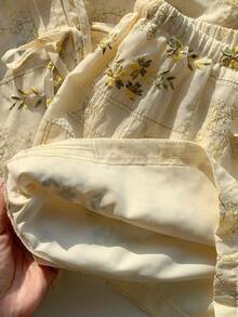 Comfortcana 女士花卉刺绣系带背心和短裤休闲两件套 - 綠色 - 查看 6