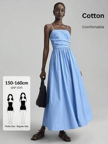 Ontre Petite 2026春夏系列小码女装宽松蓝色条纹吊带A字连衣裙 - 藍色 - 查看 1
