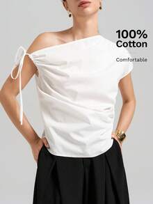 Ontre Damen Strandurlaub Landstil Country Musik Konzert 2026 Neues Frühjahr/Sommer Büro Business Casual Date Ausflug Flughafen Party Sommer Einfarbig Asymmetrische Schulter Kurzarm Lässig Top, Valentinstag Hochzeitssaison Hochzeit - Weiss - Übersicht 2