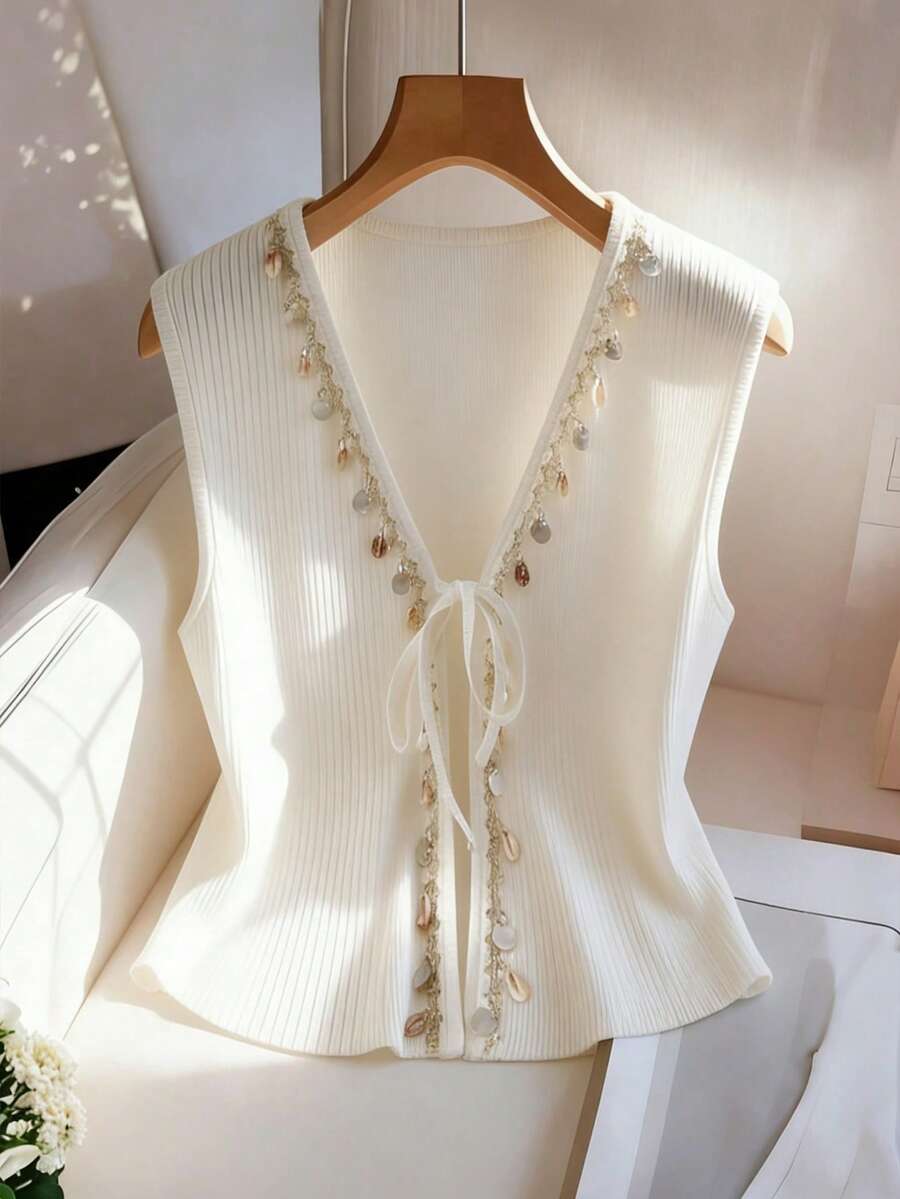 GlowEve Women's White Ribbed Shell Vacation Tank Top - White - View 1