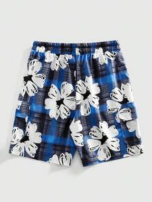 ROMWE MEN Men's Casual Plaid & Floral Print Shorts, Summer - Multicolor - View 2