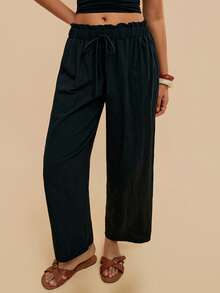 Travachic Plus Size Black 100% Cotton Casual Pants, Simple Fashion Everyday Wear - Black - View 4