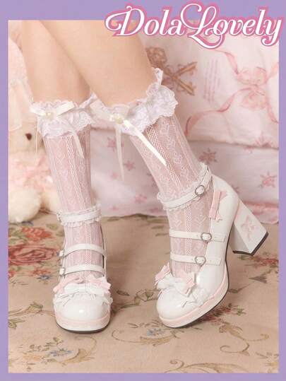 Dola Lovely Women's Shoes White Platform Platform Mary Jane High Heels, Lolita Wear, Gothic Wear JK Wear